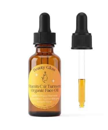 Organic Turmeric & Vitamin C Face Oil for Dark Spots Brightening Age Defying for Fine Lines & Wrinkles Moisturizing Hydrating Serum Natural Anti Aging 1 Oz Beauty Glow