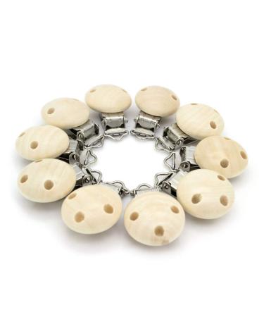 10 pieces Premium pacifier clips made of high quality wood Pollutant-free nucky clip baby clip pacifier clip nuckel clip nipple holder for baby and child (wood color)
