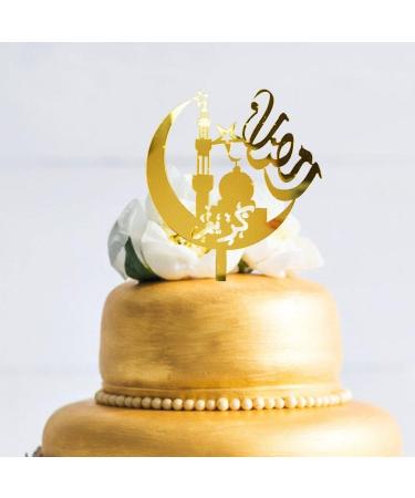 Eid Mubarak Cake Toppers Golden Acrylic Moon Cake Topper for Islamic Muslim Festival Kareem Ramadan Cupcake Decorations Supplies - Buy Online on GoSupps.com