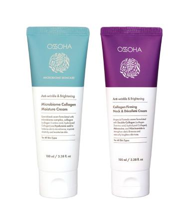 OSSOHA SET Collagen Firming Neck & D collet Cream(100ml/3.38fl.oz)+Microbiome Collagen Moisture Cream(100ml/3.38fl.oz)_For Both Neck and Face Moisturizer For Sensitive Skins Natural Ingredients