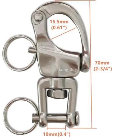 3-Pack Swivel Eye Snap Shackle Bail Rigging | 316 Stainless Steel | Sailboat Marine Hardware for Spinnaker Halyard | 2-3/4 inch - Silver - Buy Online on GoSupps.com