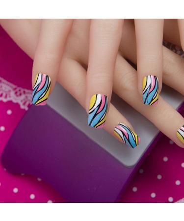 HUJL Artificial Nails Fashion 24pc/set 10 size artificial nails full cover French artificial nails and double-sided nail stickers