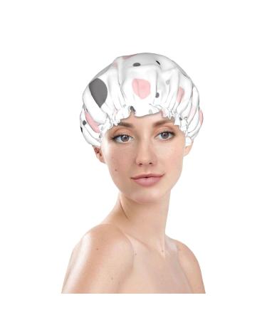 Pink Gray White Polka Dot Pattern Shower Cap for Women - Quick Drying & Water Repellent Hair Bath Cap - Buy Online on GoSupps.com