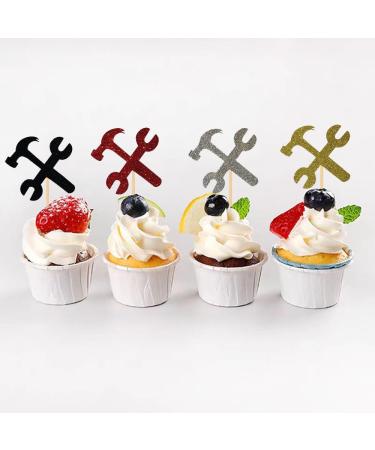 BoningNEW 24 PCS Repair Tools Cupcake Toppers Hammer Wrench Cupcake Picks for Kids Birthday Party Wedding ServiceTheme Party Cake Decorations Supplies(Glitter four colors: Black Gold Silver Red) - Buy Online on GoSupps.com