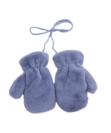 Baby Kids Plain Winter Mittens Thick Fleece Padded Super Warm Soft Ski Gloves Mittens with Anti-Lost String for Baby Girls Boys Aged 3-8 Years Old (Pure Blue Mittens)