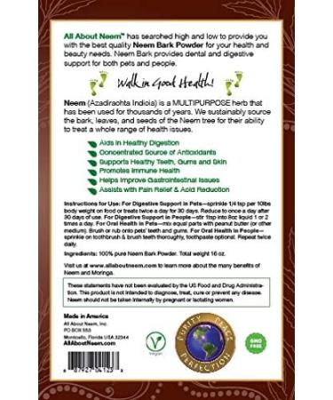 16 oz Neem Bark Powder | Bulk Organic Fresh Cut Slow Dried Under Shade - for Dental & Digestion Support - Supports Healthy Gums Teeth Skin & Digestive Tract - for Dogs Cats and People! - Buy Online on GoSupps.com