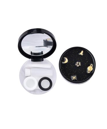 Exceart lens container 2 pieces contact lenses travel suitcase container kit set cartoon contact lenses travel case travel kit with bottle of mirror tweezers pincer container holder (black random)