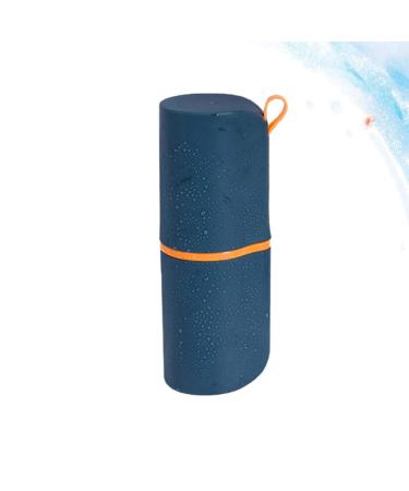 Dark Blue Portable Toothbrush Holder - Mini Trash Can & Clothespins Storage Cup for Travel | Clean & Tidy Organizer - Buy Online on GoSupps.com