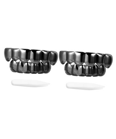 Halloween tooth replacement 2 sets costumes dental prostheses accessories for adults below removable dress joke single tooth plated prosthesis top decoration punk for cover cosplay blackx2st 5x1cmx2pcs