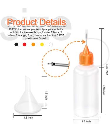 Fandamei 10 PCS Precision Tip Applicator Bottle Set with Mini Funnel - 30ml Fine Needle Tip Squeeze Bottles for DIY Crafts - Buy Online on GoSupps.com