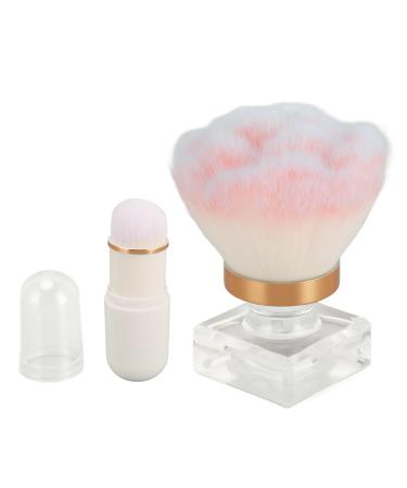 Soft Bristle 2 Pieces Face Blush Kabuki Powder Makeup Brushes with Transparent Ergonomic Handle for BB Cream Portable