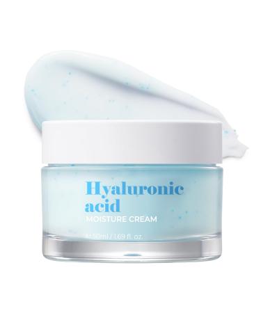 BOM Hyaluronic Acid Moisture Cream 1.69 fl oz Moisturizing Face Cream with Low Molecular Moisturizer Capsules and Vitamins 100 Hour Hydration Moisture Lock Hypoallergenic Vegan Korean Skincare