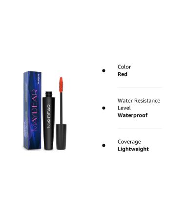 Maydear Waterproof Color Mascara - Longlasting, Smudge-Proof & Voluminous in Red - 0.35 Ounce - Buy Online on GoSupps.com