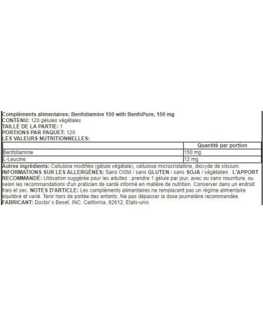 Doctor's Best Benfotiamine with BenfoPure - 150mg 120 Vegetable Capsules | Powerful Metabolic Support & Antioxidant - Buy Online on GoSupps.com