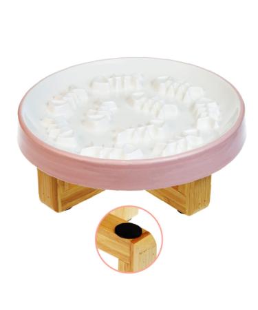 Raised Cat Dog Slow Feeder Bowl with Stand, Cat Bowls for Slow Eating, Ceramic Elevated Slow Feed Cat Bowls, Pet Bowl for Cat and Dog, Cat Puzzle Feeder for Healthy Eating Diet, 3 Inches High, 8.5'' Wide Fish Bone-Pink