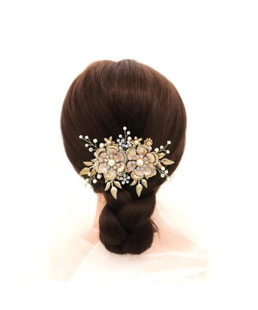Angoily Wedding Hair Clip Decorative Hair Combs Wedding Hair Comb Gold Hair Clips Rhinestone Hair Side Combs Bridal Headpiece Bridal Headdress Tiara Vintage Props Bride