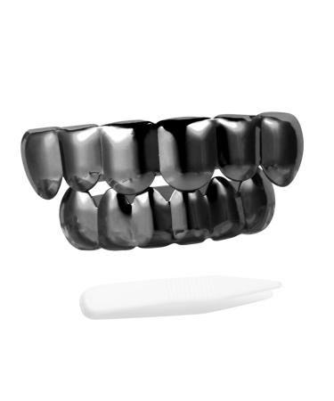 Galpada 1 set of galvanized braces grills vampire teeth Halloween-string-frequency requisite Halloween-party supplement black vampire teeth copper 18k on and off individual tooth black 5x1cm