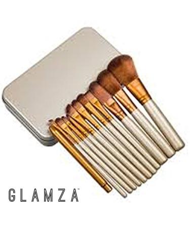 Glamza 12pcs Makeup Brush Set - Gold & White | Face Foundation Eye & Lip Brushes with Metal Case - International Shipping Available - Buy Online on GoSupps.com