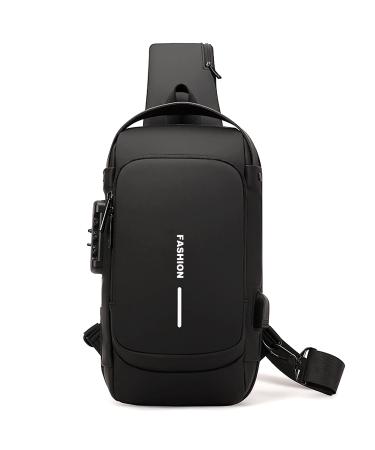 Dwenles Anti theft Crossbody Sling Bag Waterproof Chest Daypack with USB Charging Shoulder Backpack for Men Women (Black) 1-black-1