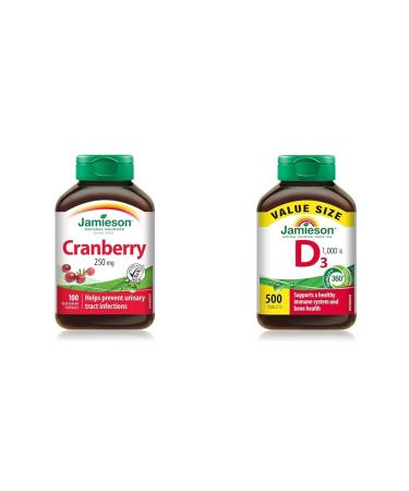 Cranberry Complex 250 mg - Vegetarian Gluten-Free 100 Count (Pack of 1) & Vitamin D 1 000IU 500 Tablets Herbal Supplement+ Vitamin D3 1 000 IU