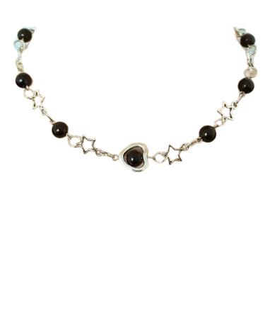 Oralgo's necklace with a hollow star trailer for women Korean fashion collarbone chain party jewelry Valentine's Day gift black heart pearls 1