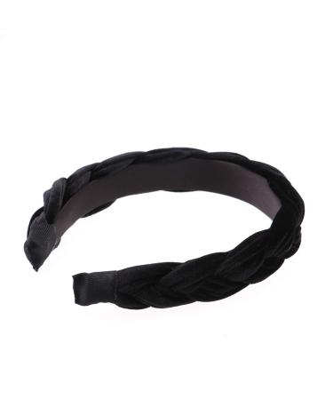 Wide Headband Fashion Suede Braid Headband Handmade Cloth Twist Hairbands for Women Girls (Black)