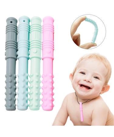 Sensory Chew Necklace Set - 4PCS Food Grade Silicone Chewing Toys for Autism ADHD Teething Babies - Pink Mint Green Light Blue Gray - 3.94 x 0.51 Inch Size - Buy Online on GoSupps.com