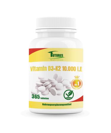 Future Nutrition 10000 I.E Vitamin D3 K2 highly dose |Vegan |Best bioavailability with 99.7+% All-TransOnly 1 tablet every 10 days |Laboratory testing purity365 tablets 10000 I.E 365 pieces (1 Pack)
