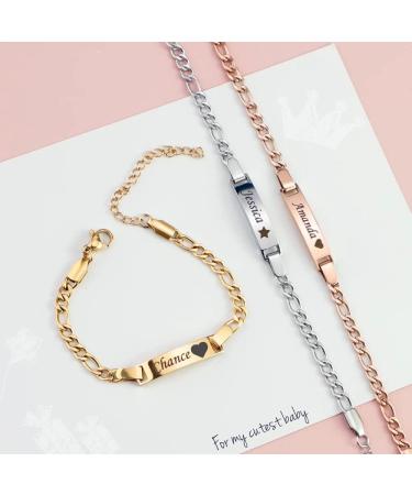 Personalized Children's Gravure Bracelet | Custom Figaro ID Band for Birth Baptism & Birthday Gifts | Unique Name Bracelet for Young Girls - Buy Online on GoSupps.com