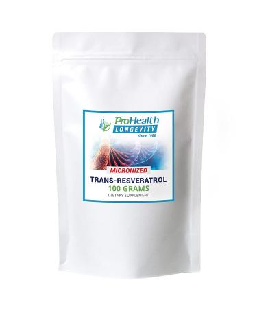 ProHealth Longevity Bulk Micronized Trans Resveratrol Powder 100 Grams - Pure Pharmaceutical Grade, 1000 mg per Scoop, Superior Absorption and Bioavailability