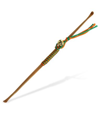 Morikuru Bamboo Earpick 6.69 in (170mm) Genroku-maki Style Wrapping Double-Hook Type Single Kanzashi Made in Japan Blue Backing Card (Orange/Green)