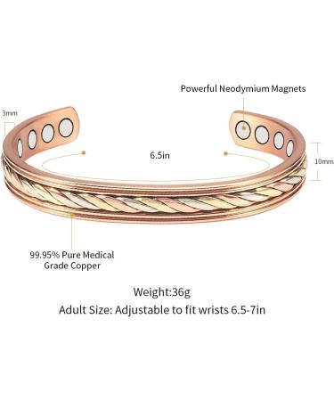 EnerMagiX Tri Tone 3500 Gauss Magnetic Copper Bracelet for Women & Men | 99.95% Copper Bangle with 8 Magnets | Adjustable Size Women's Day Gift for Mom & Wife | CPB-1004 1009 - Buy Online on GoSupps.com