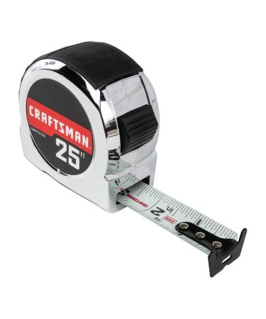 CRAFTSMAN Tape Measure  25 ft  Retraction Control and Self-Lock  Solid Chrome Finish  Rubber Grip (CMHT37325S) Old