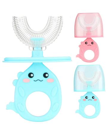 U Shaped Toothbrush Kids 2 Packs - Toddler Toothbrush with Food Grade Soft Silicone Brush Head and Cover Manual Whole Mouth Toothbrush for Kids Age 2-6 360 Oral Teeth Cleaning
