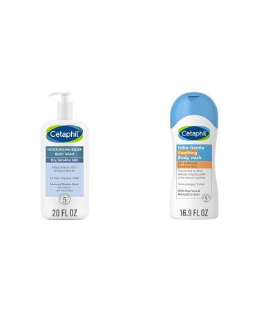 Cetaphil Body Wash NEW Moisturizing Relief Body Wash for Sensitive Skin Creamy Rich Formula & Ultra Gentle Refreshing Body Wash For Dry to Normal Sensitive Skin 16.9oz with Aloe Vera