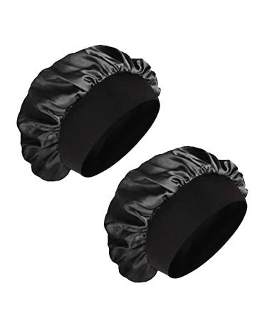 Admitry 2 pieces satin hair hood bonnet for the night sleeping hood silk soft silk hood for sleeping bonnet sleep cap breathable sleeping hat women girls (black)