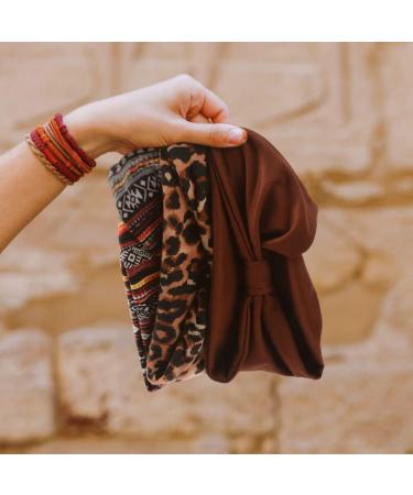 Women's African Boho Wide Turban Headbands - Set of 8 Black Elastic Knotted Head Wraps for Sport and Workout - Buy Online on GoSupps.com