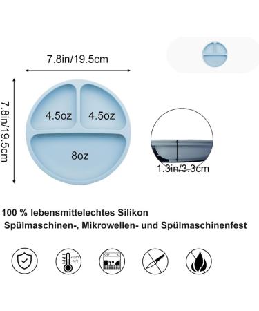 Silicone Baby Plate with Suction Cup, Spoon & Fork Set - BPA Free, Non-Slip Toddler Tableware with Compartments in Light Blue - Buy Online on GoSupps.com