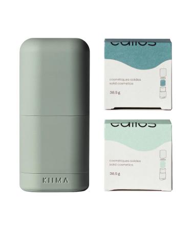 KIIMA Refillable Deodorant Floral Starter Kit 1 Applicator 2 Refills Edilos Green Beaver Fresh Verve & Freedom Natural Deodorant formulated without Aluminum or Parabens 38.5g (Pack of 2)