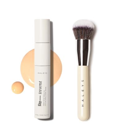 HALEYS Skin Tint Set (Light Neutral): Re-invent Sheer Tinted Marula Oil Skin Tint Tinted BB Moisturizer Face Oil Hydrating Glowing Skin Brilliant Kabuki Brush Streak-free Blending Buff Blurs