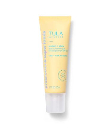 TULA Skin Care Protect + Glow Daily Sunscreen Gel Broad Spectrum SPF 30 | Skincare-First, Non-Greasy, Non-Comedogenic & Reef-Safe with Pollution & Blue Light Protection | 1.7 fl. oz.