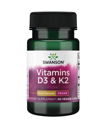 Swanson, Vitamins D3 & K2, Deposit, 1 Capsule Every 2 Days, 60 Vegan, High Dosed Capsules, Soy Free, Vegetarian, Gluten Free, Non-GMO