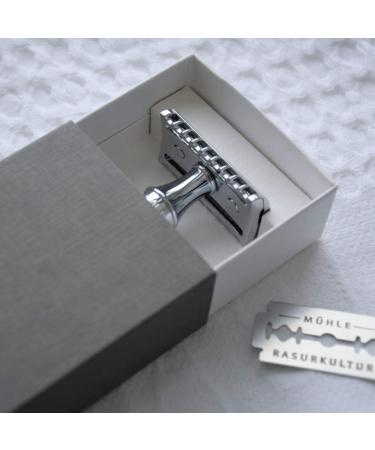 MHLE TRADITIONAL R41 Double Edge Safety Razor - Premium Barbershop Quality for Smooth Shave Chrome Finish - Buy Online on GoSupps.com