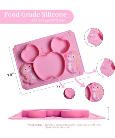 SFCCMM Toddler Silicone Divided Plate - Non-Slip Suction Baby Dinnerware (Dinosaur Pink) - Buy Online on GoSupps.com