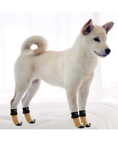 Pupeck Double-Sided Anti-Slip Dog Socks - 2 Pairs with Adjustable Straps for Indoor Use | Summer Paw Protection for Medium Dogs | Traction Control on Hardwood Floors - Khaki - Buy Online on GoSupps.com