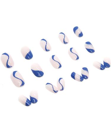 JUSTOTRY 24 Pcs Short Dark Blue French False Nails - Swirl Design Press on Nails for Women | Nail Art Glue Included - Buy Online on GoSupps.com