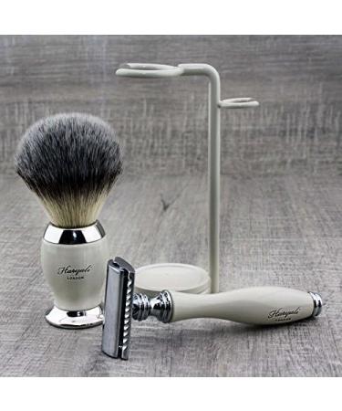 Classic Ivory Shaving Set | Men's Grooming Essentials | Synthetic Brush & DE Safety Razor Stand - Buy Online on GoSupps.com