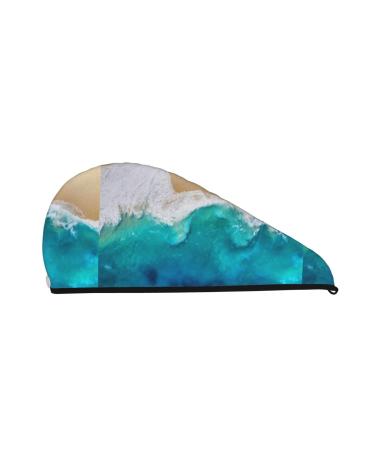 Hair Towel Wrap Hair Drying Towel with Button Towel Turban Head Towel to Dry Hair Quickly (Beach)