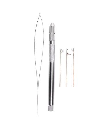 Hair Extension Loop Needle Threader Kit Pulling Hook Tool for Hair Aluminum Handle Hair Extension Threading Tool Micro Beads Loop Needle Threader for Hair Extensions Feather Ext