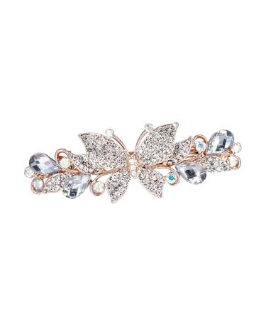 Lichengtai vintage hair clips women hair clips Elegant butterfly crystal rhinesty hair jewelry wedding headdress for thick thin hair fashionable hair styling accessories for women girls white